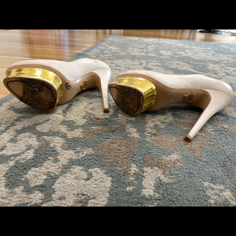 Charlotte Olympia Nude and Gold Pumps - Picture 2 of 2